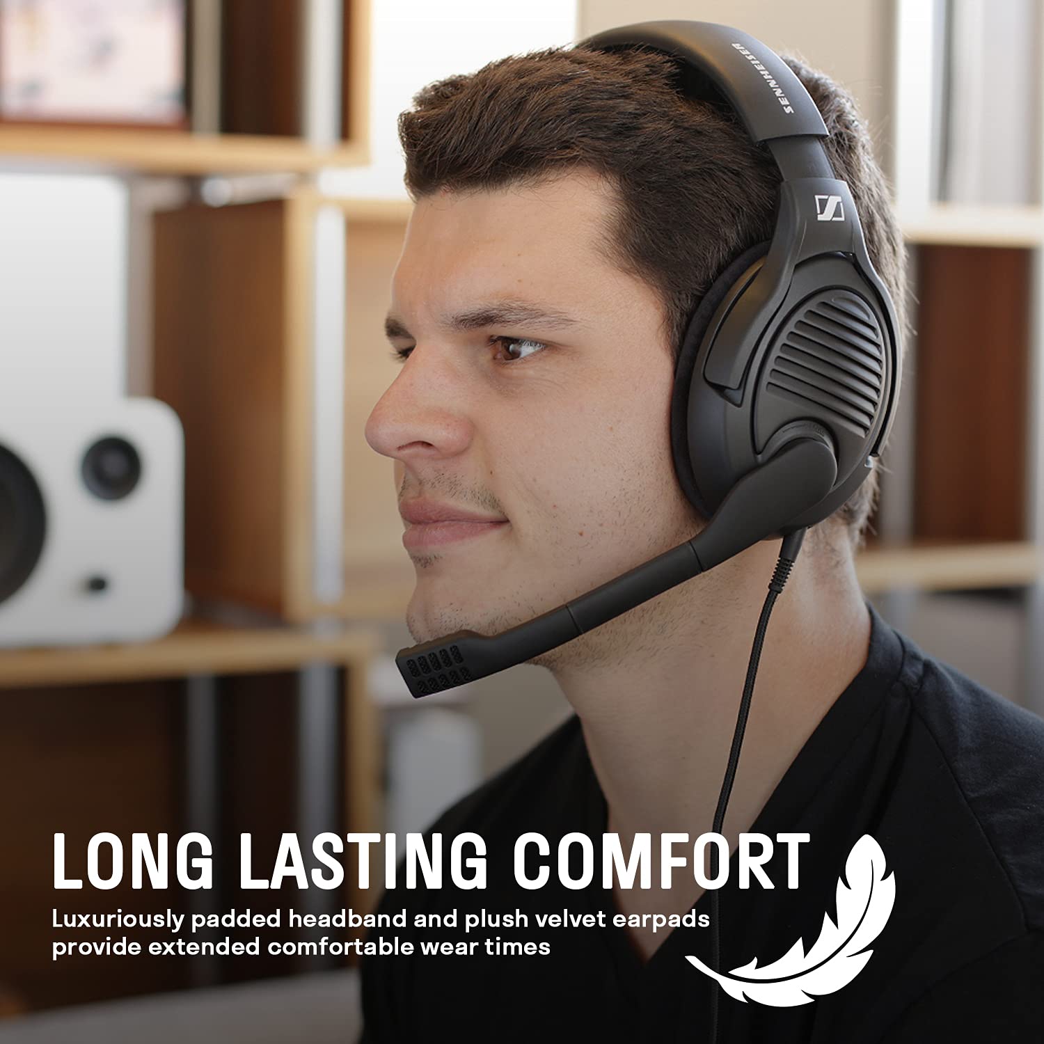 Massdrop x Sennheiser PC37X Gaming Headset — Noise-Cancelling Microphone with Over-Ear Open-Back Design, 10 ft Detachable Cable, and Velour Earpads,Black