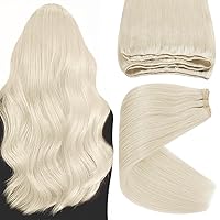Sunny 24inch Hair Extensions Real Human Hair Weft Platinum Blonde Sew in Hair Extensions Real Human Hair Blonde Human Hair Weft Extensions Hnad Tied Extensions for Women