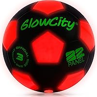 GlowCity Glow in The Dark Soccer Ball | Light Up Indoor/Outdoor Soccer Ball with 2 LED Lights | Pre-Installed Batteries | Fun Gift for Teens