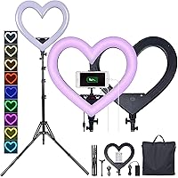 Heart Shaped Ring Light with Stand 19-Inch Seven-Color Dimming Led Heart Ring Light 360° Rotatable Floor lamp for Anchor Live Broadcast Fill Light