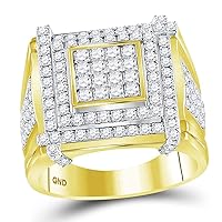 The Diamond Deal 10kt Yellow Gold Mens Round Diamond Square Cluster Ring 2-5/8 Cttw