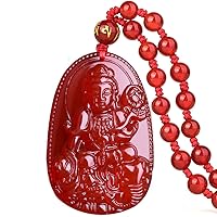 Buddha Pendant Necklace Bodhisattva Amulet Talisman Made of Agate Gemstone red green (red agate Samantabhadra (Worthy))