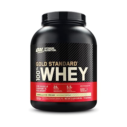 Optimum Nutrition Gold Standard 100% Whey Protein Powder, Vanilla Ice Cream, 5 Pound (Packaging May Vary)