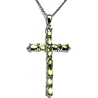 P4236P Cross Green Peridot August Birthstone Sterling Silver Cross Pendant