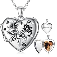 Heart Birth Flowers Zodiac Locket Necklace That Holds Picture Sterling Silver Personalized Various Months Constellation Photo Locket Gift for Loved Ones' Birthday Lucky Horoscope