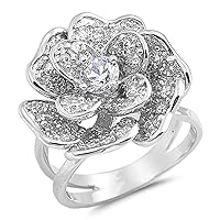 CHOOSE YOUR COLOR Sterling Silver Large Rose Flower Ring