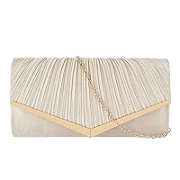 Satin Evening Bag Pleated Envelope Clutch Purse Wedding Party Prom Dress Handbag with Detachable Chain