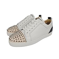 Christian Louboutin Louis Junior Spikes White and Beige Men's Leather Low Top Sneakers
