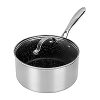 Granitestone Nonstick 3 Quart Saucepan with Glass Lid, Small Pot with Lid-Ultra Durable Coating with Brushed Exterior Silver-100% PFOA Free-Dishwasher & Oven Safe