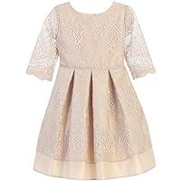 Little Girls Scallop Sleeves Lace Bodice Pageant Flower Girls Dresses