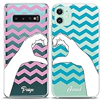 Matching Couple Cases Compatible for Samsung S23 S22 Ultra S21 FE S20 Note 20 S10e A50 A11 A14 Custom Love Best Friend Clear Name Pink Blue Hands Silicone Pair Cover Cute Art Mate See Through