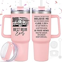 Mothers Day Gifts - 40 Oz Best Mom Ever Trump Tumbler, Funny Mom Gifts from Daughter Son, Unique Best Mother's Day Gift Ideas for Wife, Popular Gift Cup for Mom(Pink)