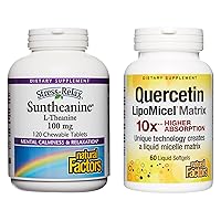 Natural Factors, Stress-Relax Suntheanine L-Theanine Chewable, 100 mg (120 Tablets) & Quercetin LipoMicel Matrix, 250 mg (60 Liquid Softgels) for Relaxation & Immune Support