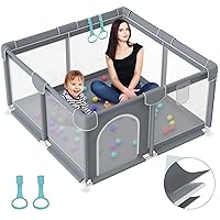 Baby Playpen, Kids Large Baby Playard, Playpen for Babies and Toddlers with Gate Indoor & Outdoor Kids Activity Center, Sturdy Safety Play Yard with Breathable Mesh, Kid's Fence for Infants (Grey)