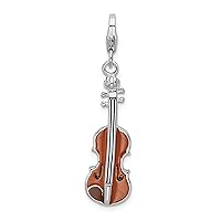 Amore LaVita Sterling Silver Enameled 3-D Viola with Lobster Clasp Charm