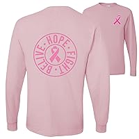 Believe Hope Fight Breast Cancer Awareness Graphic Front & Back Mens Long Sleeves