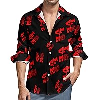 Love Firefighter Hawaiian Shirt for Men Long Sleeve Button Down Summer Tee Shirts Tops