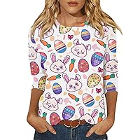 Ladies St Patricks and Easter Shirt 3/4 Sleeve Tops Summer O-Neck for Women Print Tunic Graphic Tops Dressy 2024 Blouse