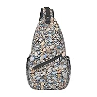 Sling Backpack,Travel Hiking Daypack Beach Stones Pattern Print Rope Crossbody Shoulder Bag
