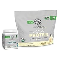 Sunwarrior Active Organic Protein Powder Plant-Based Vanilla Flavored 45 Servings & Creatine Monohydrate Powder 60 Servings