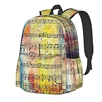 Vintage Music Note Printed Casual Daypack with side mesh pockets Laptop Backpack Travel Rucksack for Men Women