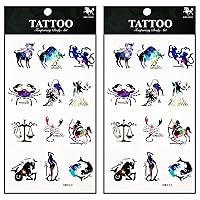 Tattoos 2 Sheets Animal Zodiac Symbol Lucky Twelve Constellation Temporary Tattoos Stickers Fake Body Arm Chest Shoulder Tattoos for Teens Men Women