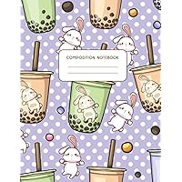 Kawaii Bubble Milk Tea Bunny Composition Notebook: Wide Ruled, 140 pages, 8.5 x 11