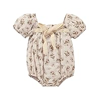Kupretty Newborn Baby Girl Cotton Summer Clothes Vintage Floral Romper Square Neck Short Sleeve Bodysuit Jumpsuit