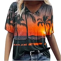 Gifts For Women Who Have Everything Women V Neck Tshirt Oversized Beach Palm Printing Tops Casual Trendy Workout Shirts 2024 Loose Fit Tunic Blouses Shirts For Women Sleeveless