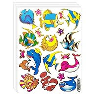 Stickers Glitter Pack 10 Sheets Fish Sea Art 3D Cartoon Ocean Animal Stickers Craft for Kids Birthday Party Game Activities Decorations DIY Bag Scrap Book Album Card Diary