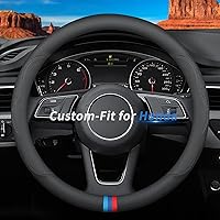 Custom-Fit for Honda Steering Wheel Cover, Premium Leather Car Steering Wheel Cover with Logo, Non-Slip, Breathable, for Honda Accessories (D-Style,for Honda)
