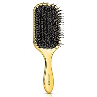 Hair Brush, Boar Bristle Hair Brushes for Women men Kids Curly Think Thin Wavy Long Short Dry Hair,Paddle hairbrush for Home and Travel Detangling Smoothing Massaging(Gold)