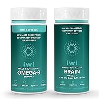 Iwi Life Omega-3 Minis & Brain Omega-3 Bundle, 30 Servings, Vegan Plant-Based Algae Omega 3 with EPA + DHA, Krill & Fish Oil Alternative, No Fishy Aftertaste