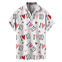 Valentine's Day Hawaiian Shirt for Men Relaxed-Fit Short Sleeve Button Down Shirts Vacation Dating Heart Print Tops
