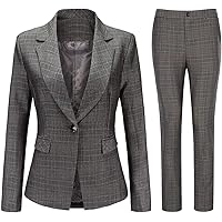 YUNCLOS Women's Vintage 2 Piece Plaid Suit Set 1 Button Stylish Blazer and Pants