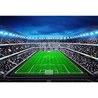 AOFOTO 7x5ft Night Illuminated Football Arena Stadium Backdrop Soccer Pitch Fans in The Stands Photography Background Spotlight League Match Court Team Game Filed Lines Goal Gate Photo Studio Props