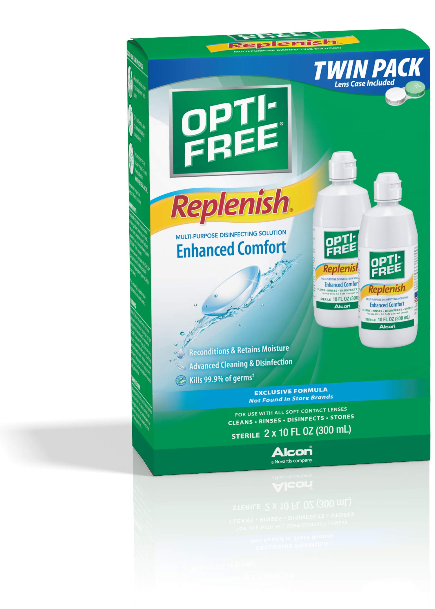 Opti-Free Replenish Multi-Purpose Disinfecting Solution with Lens Case, Twin Pack, 10-Fluid Ounces Each - 2 Count(Pack of 1)