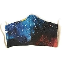 galaxy cosmos face mask, planet star nebula outer space, triple layer 100% quilting cotton cloth, nose wire filter pocket washable, Around Head elastic fabric tie, Scifi adult man woman child boy girl