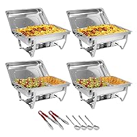 Snowtaros 4 Pack 8QT Chafing Dish Buffet Set, Stainless Steel Food Warmer Set, Rectangular Buffet Server with Tongs & Spoons for Parties, Catering, Banquets, Events (2 Full Size + 2 Half Size)