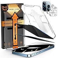 MRGLAS [2+2] Pack Privacy Screen Protector Compatible iPhone 12 Pro Max 6.7 with Camera Lens Protector 9H Tempered Glass [Auto Alignment Kit][10X Military Shockproof] Diamonds HD Glass Film[Anti-Spy]