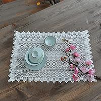 Delicate White Lace Placemats Set Centerpieces for Dining Room Nightstand Cover 11x15inch Glass Bowl Dish Serving Trays Cover for Wedding Decorations