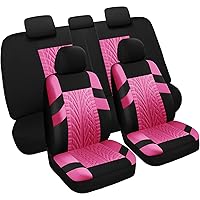 Car Seat Covers Full Set, Front & Split Rear Bench for Car, Universal Cloth SUV, Sedan, Van, Automotive Interior Covers, Airbag Compatible, Black&Pink