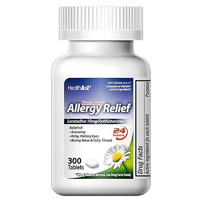 HealthA2Z Allergy Relief | 300 Count | Loratadine 10mg / Antihistamine | Non - Drowsy | 24-Hour Allergy Medicine