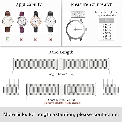 Fullmosa Quick Release Metal Chain Watch Bands, Stainless Steel Link Watch Strap Bracelet 16mm, 18mm, 19mm, 20mm, 22mm or 24mm, Fits Samsung Galaxy Watch 5/4/3,Garmin Watch,Huawei Watch for Men Women