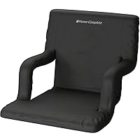 Home-Complete Wide Stadium Chair Cushion-Bleacher Seat with Padded Back Support, Armrests, 6 Recline Positions, and Portable Carry Straps (Black), 1-Pack