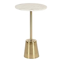 Kate and Laurel Tira Modern Marble Side Table, 14 x 14 x 24, Gold, Small Pedestal Table for Decorative Display