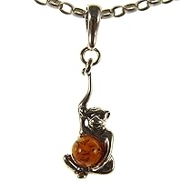 BALTIC AMBER AND STERLING SILVER 925 MONKEY PENDANT NECKLACE - 14 16 18 20 22 24 26 28 30 32 34