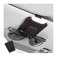 Sunglasses Holder for Car Sun Visor, Magnetic Leather Glasses Hanger Clip, Eyeglass and Ticket Card Storage Mount, Auto Interior Accessories Universal for Vehicle SUV Truck (Black)
