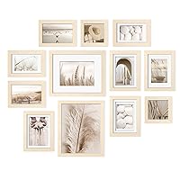 Egofine Picture Frame Set 12 Pack, Picture Frames Collage Wall Decor with Two 8x10, Four 5x7, Four 4x6, Two 4x4 for Wall and Tabletop, Made of Solid Wood, Covered by Plexiglass, Natural Wood