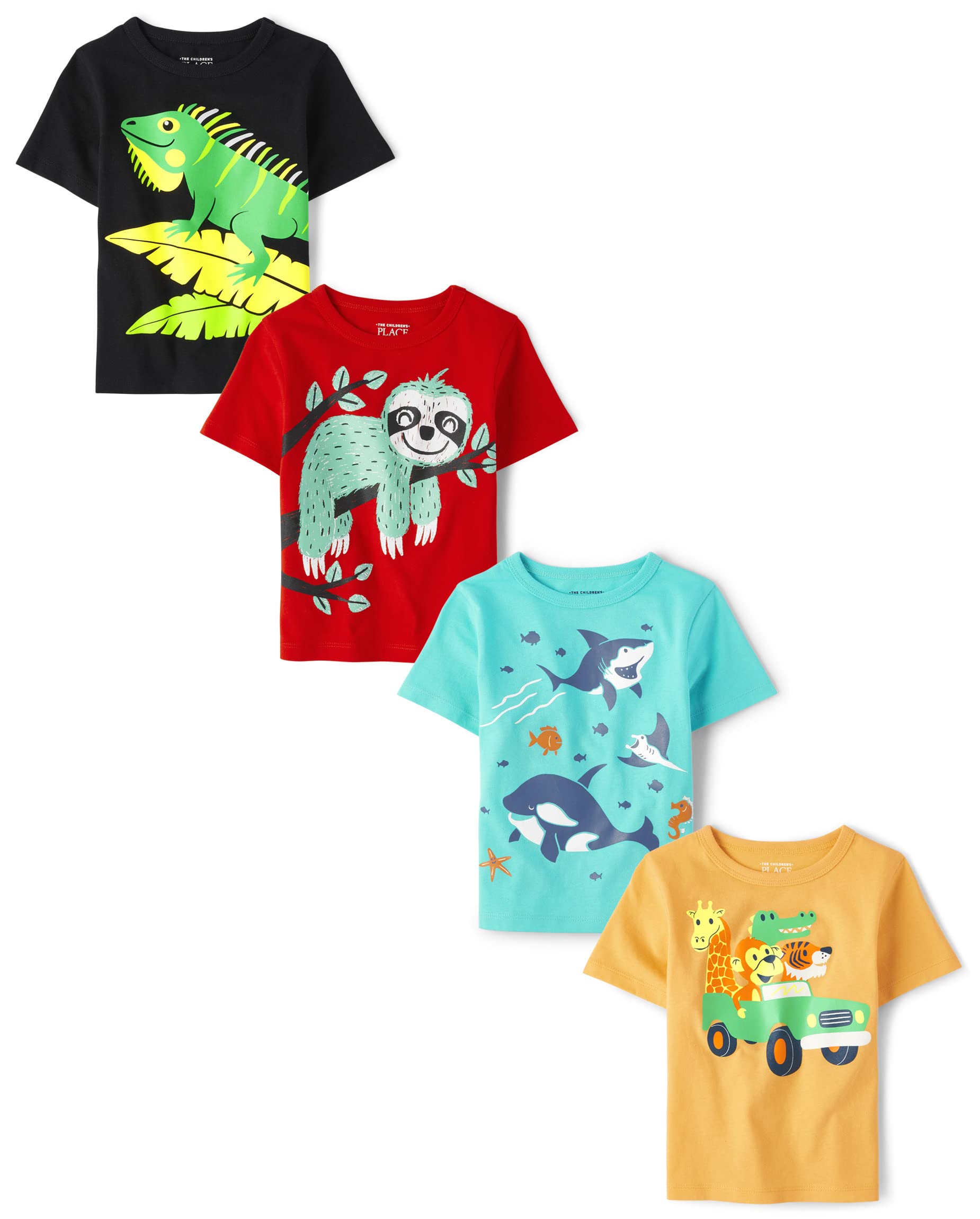 The Children's Place Toddler Boys Short Sleeve Multi Color Graphic T-Shirt, 4 Pack